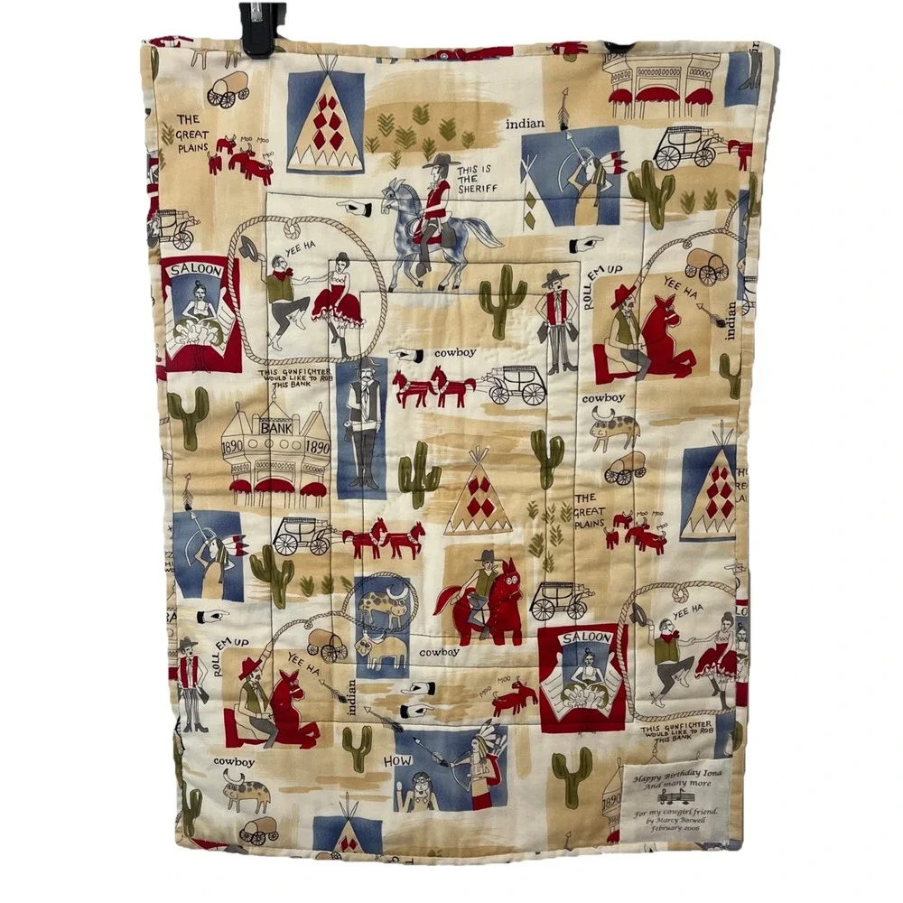 Quilted embroidered‎ western cowboy cowgirl wall hanging Two Sided 18.5